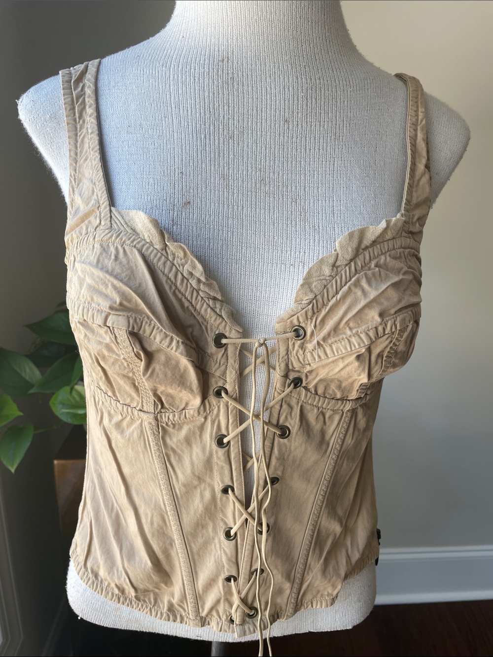 Liu Jo Tan Lace-Up Cotton Bustier Camisole